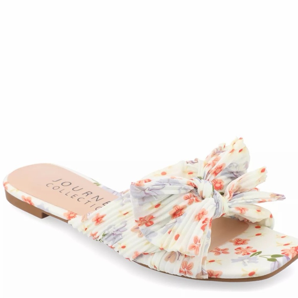 Journee Collection Serlina Floral Pleated Bow Slides - Size 7.5